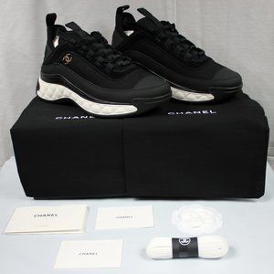 CHANEL Velvet Calfskin Mixed Fibers CC Sneakers Black 6